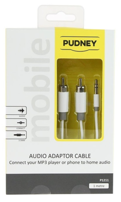 P1211   pudney 3.5mm stereo plug to 2 rca plugs   1 metre