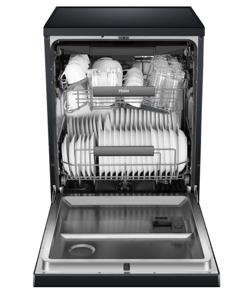 Hdw15f3b1   haier freestanding dishwasher with steam   black %284%29