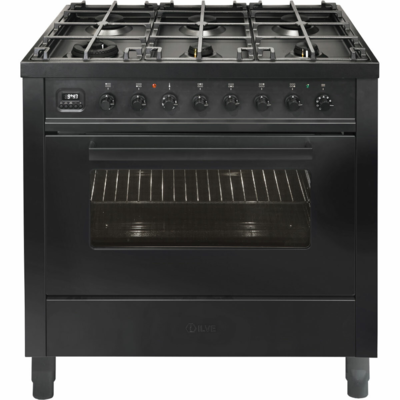 L096wmp mgd   ilve 90cm nero lusso freestanding dual fuel oven stove %281%29