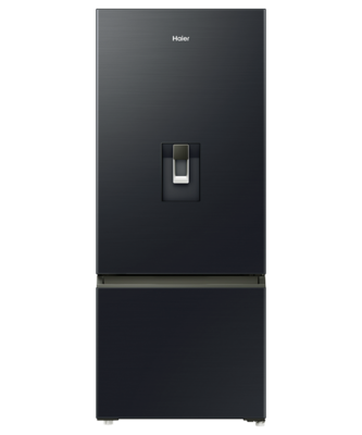 Hrf420bhc   haier bottom mount fridge freezer 431l with non plumbed water dispenser black %281%29