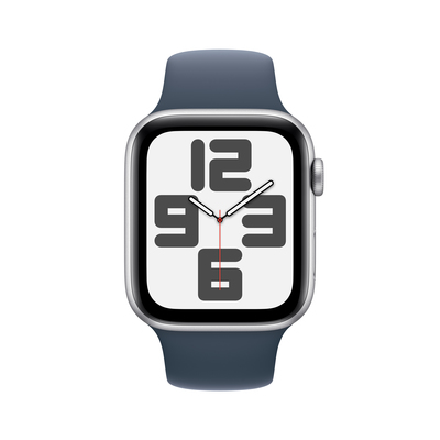 Apple watch se gps 44mm silver aluminium storm blue sport band pdp image position 2  anz