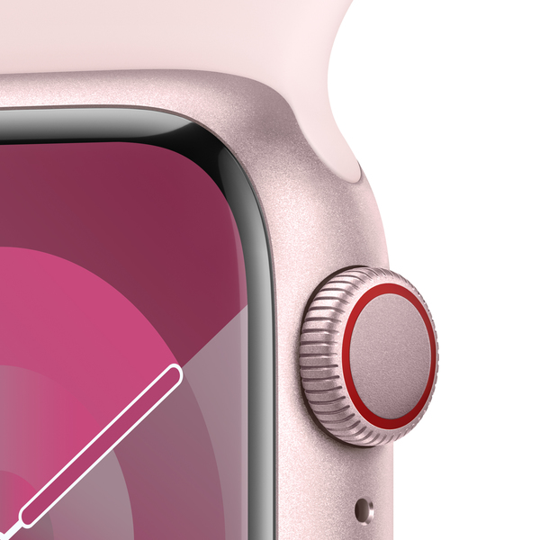 Apple watch series 9 lte 41mm pink aluminium light pink sport band pdp image position 3  anz