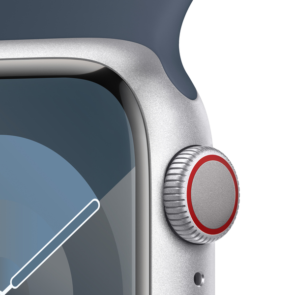 Apple watch series 9 lte 41mm silver aluminium storm blue sport band pdp image position 3  anz