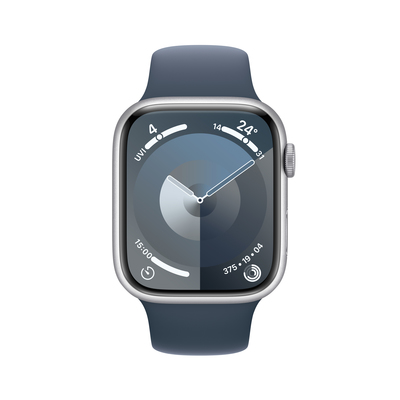 Apple watch series 9 gps 45mm silver aluminium storm blue sport band pdp image position 2  anz