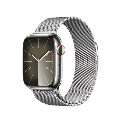 Apple watch series 9 lte 41mm silver stainless steel silver milanese loop pdp image position 1  anz