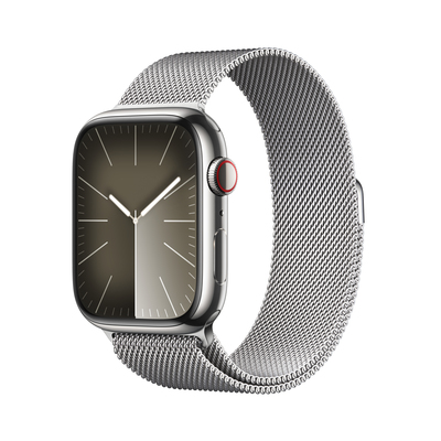 Apple watch series 9 lte 45mm silver stainless steel silver milanese loop pdp image position 1  anz