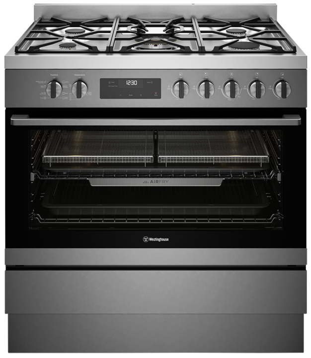 Wfe9516dd westinghouse 90cm dual fuel freestanding oven dark stainless steel %281%29