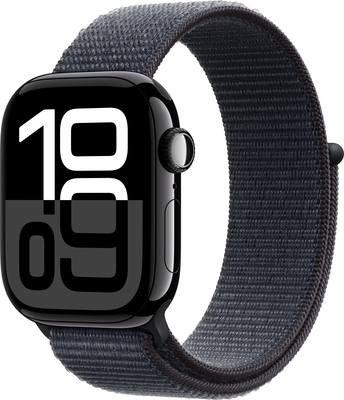 Apple watch series 10 cellular 42mm jet black aluminium ink sport loop 34fr screen  usen