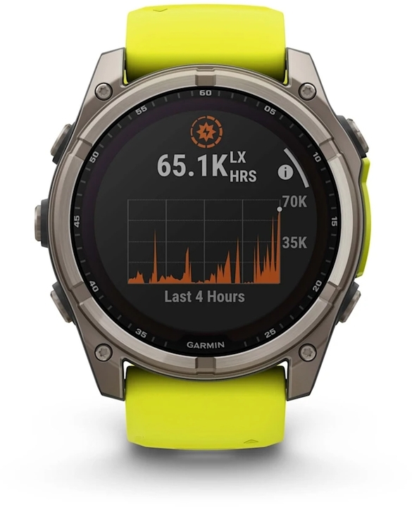 010 02907 22   garmin fenix 8 51 mm  solar  sapphire  titanium with amp yellow graphite silicone band %282%29