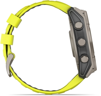 010 02907 22   garmin fenix 8 51 mm  solar  sapphire  titanium with amp yellow graphite silicone band %284%29
