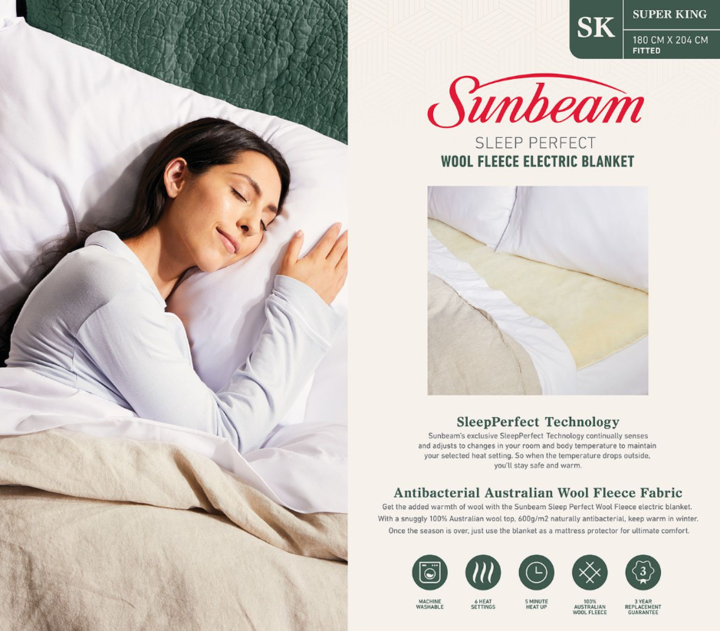 Blw6681 sunbeam sleep perfect wool fleece electric blanket super king %282%29